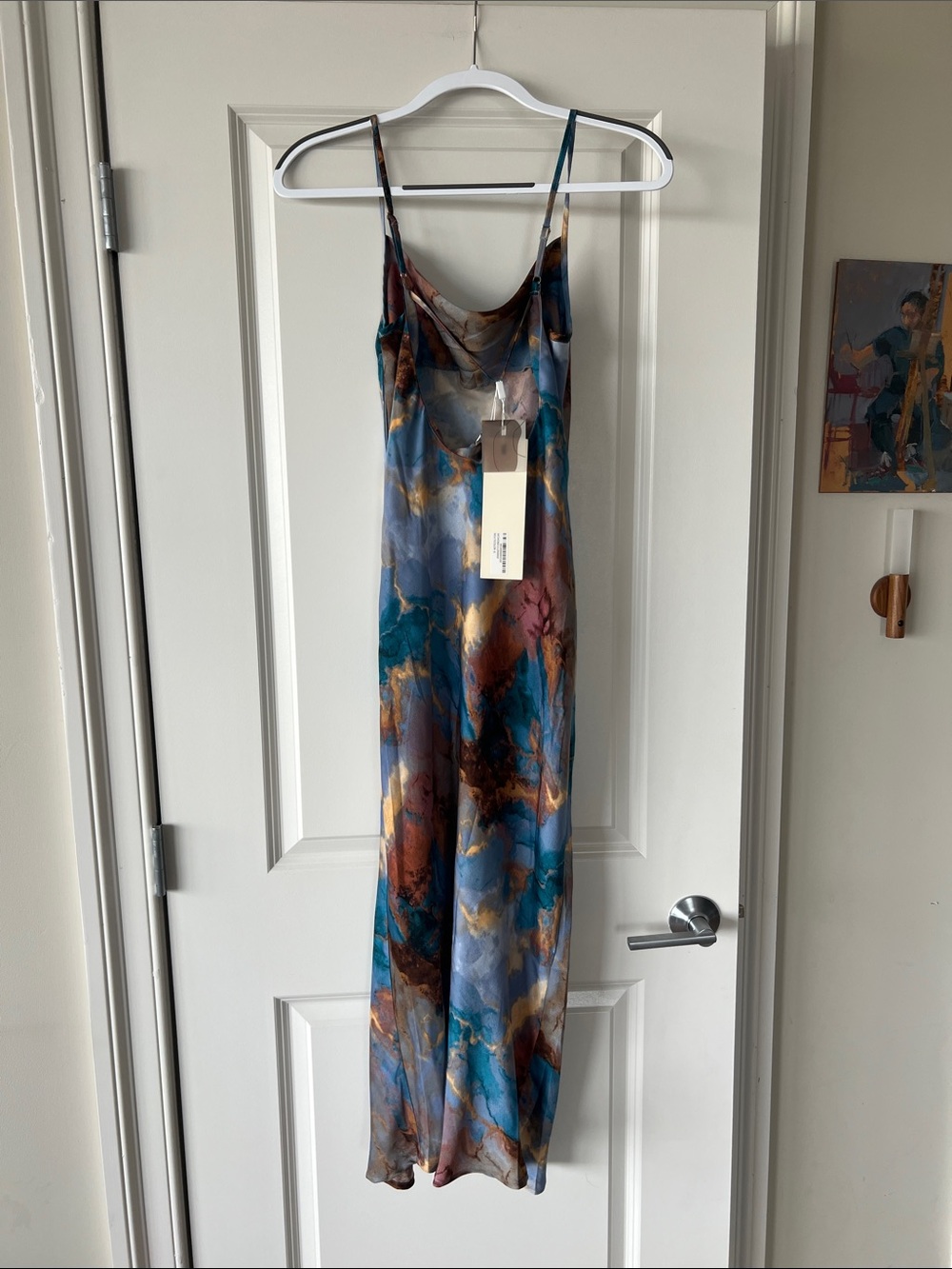 Satin Tie-Dye Slip Dress in Blue & Gold - Picture 2 of 9